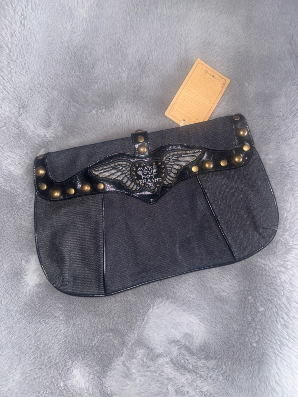 Black Studded Wing-Emblem Clutch